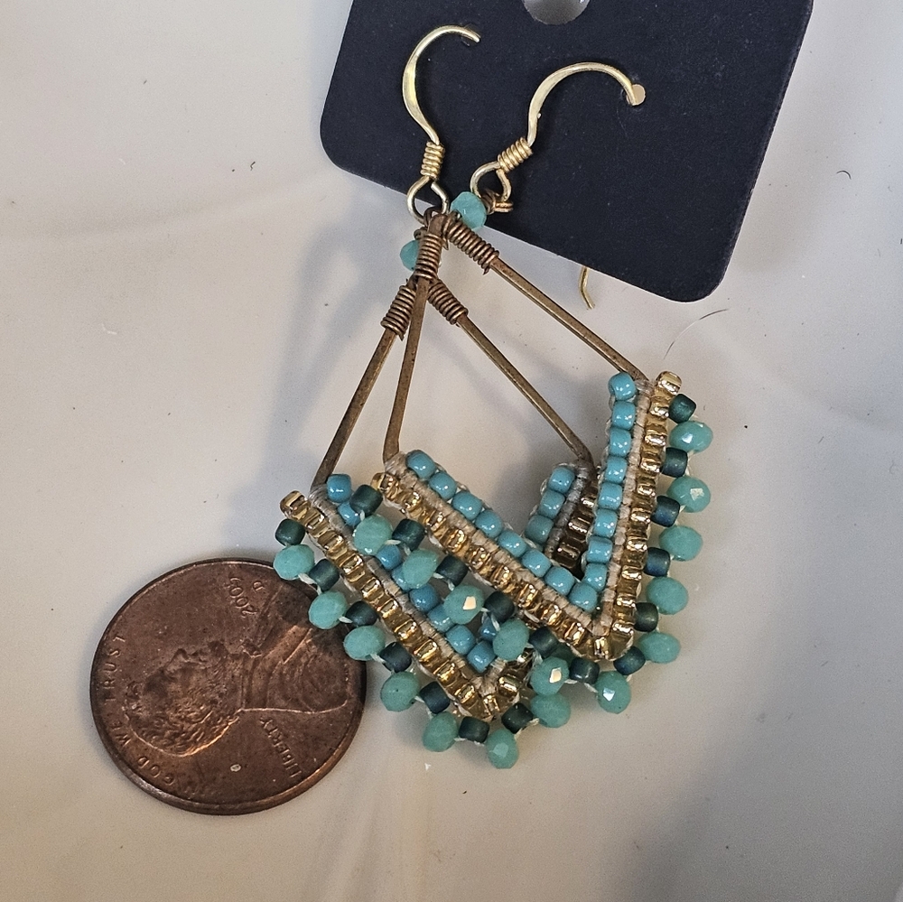 JoobJoob boho turquoise and brass dangle earrings NWOT
